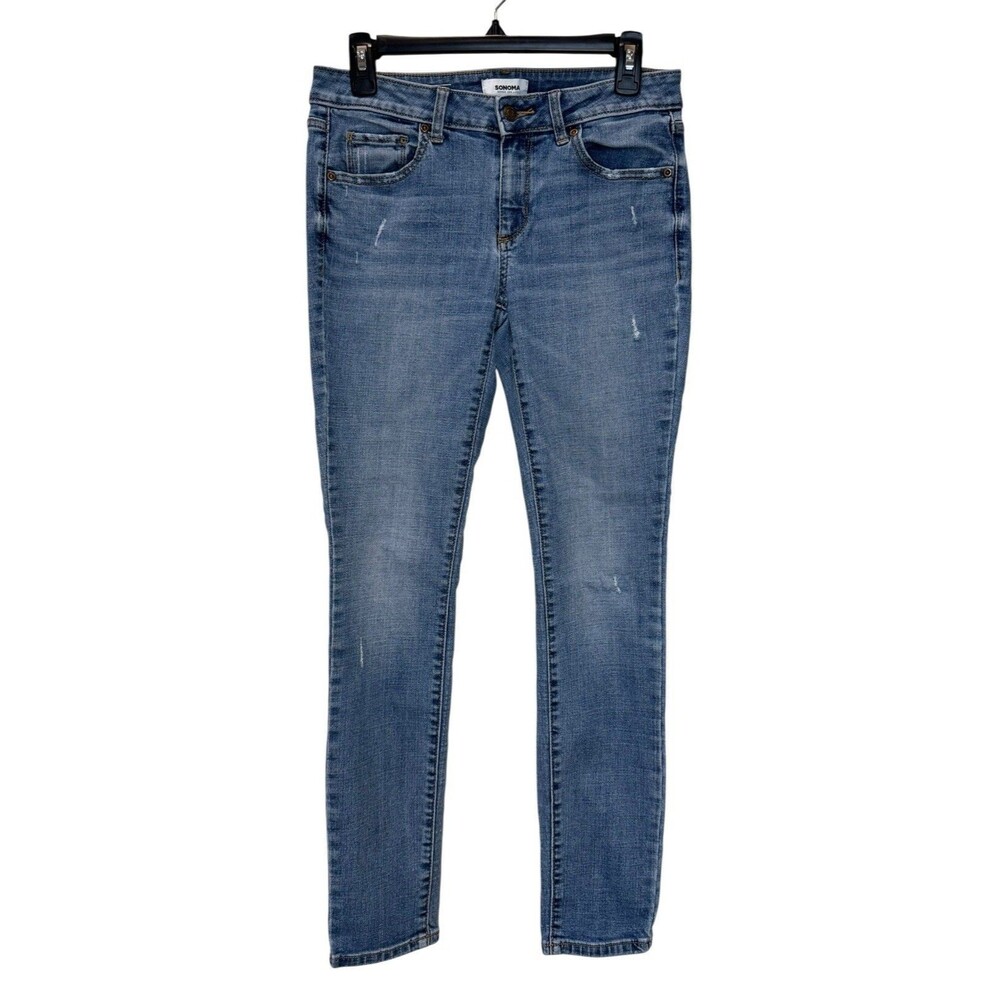 Sonoma Women’s Size 6 Skinny Denim Stretch Blue Jeans Low Rise Distressed